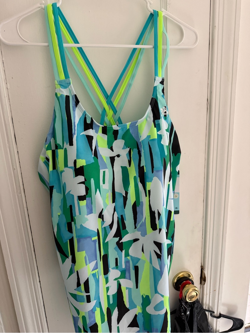ZeroXposur Green & Blue Striped Floral Crossback One-Piece